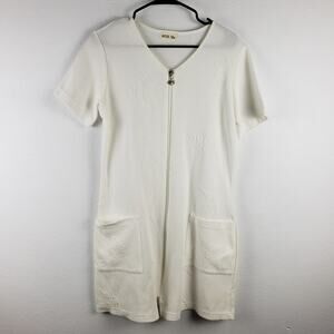 Mystic Sun Women's M Zip Front Swimsuit Coverup Ivory White Fish Nautical Beach